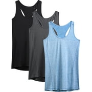 NELEUS Womens Workout Yoga Tank Top Racerback Running Athletic Shirts 3 Pack,Black+Dark Gray+Light Blue,US Size XL