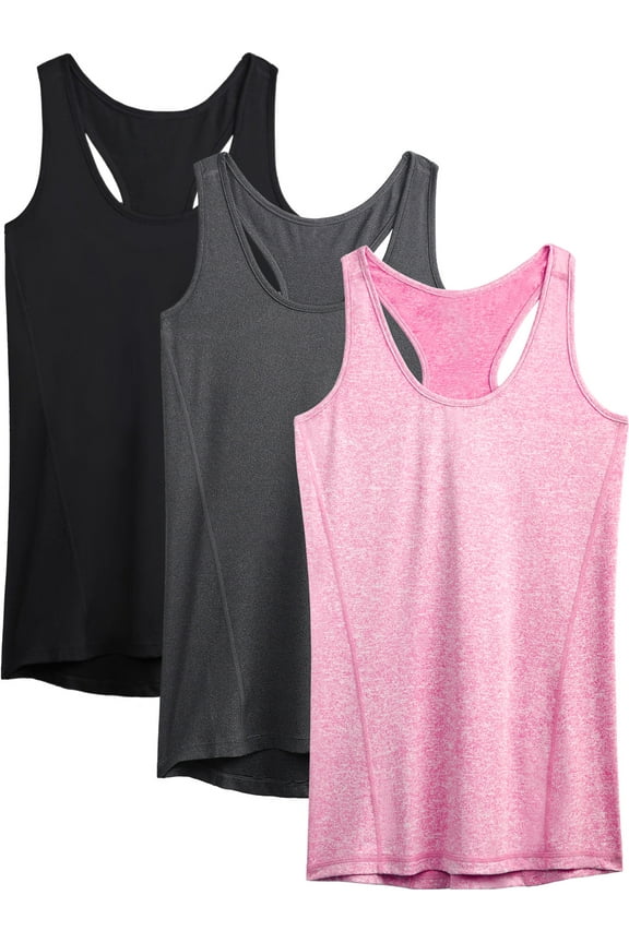 Womens Workout Yoga Tank Top Racerback Running Athletic Shirts 3 Pack,Black+Dark Gray+Rose Red,US Size XL