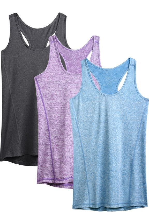 Womens Workout Yoga Tank Top Racerback Running Athletic Shirts 3 Pack,Dark Gray+Purple+Light Blue,US Size S