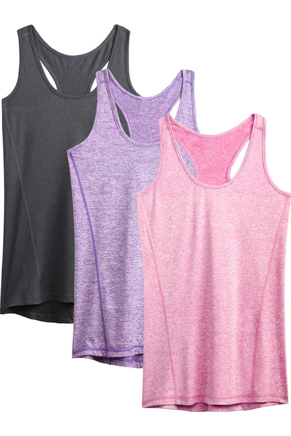 Womens Workout Yoga Tank Top Racerback Running Athletic Shirts 3 Pack,Dark Gray+Purple+Rose Red,US Size 3XL