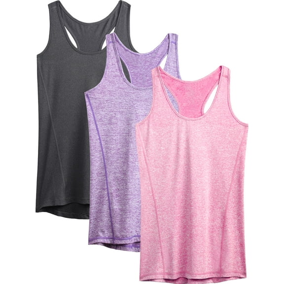 NELEUS Womens Workout Yoga Tank Top Racerback Running Athletic Shirts 3 Pack,Dark Gray+Purple+Rose Red,US Size L