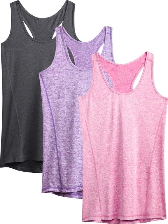 Womens Workout Yoga Tank Top Racerback Running Athletic Shirts 3 Pack,Dark Gray+Purple+Rose Red,US Size L