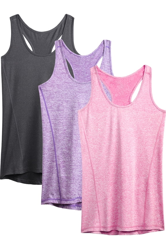 Womens Workout Yoga Tank Top Racerback Running Athletic Shirts 3 Pack,Dark Gray+Purple+Rose Red,US Size L