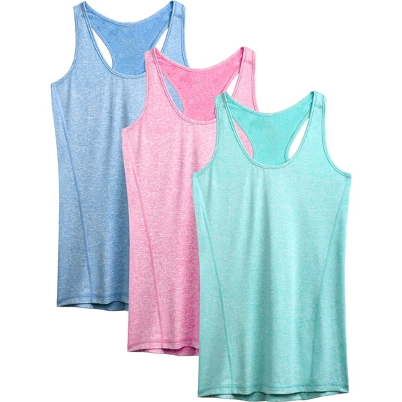 NELEUS Womens Workout Yoga Tank Top Racerback Running Athletic Shirts 3 Pack,Light Blue+Rose Red+Light Green,US Size S