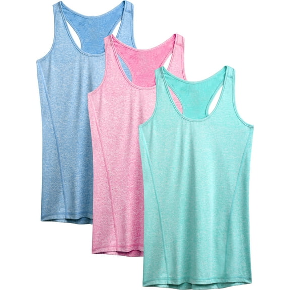 NELEUS Womens Workout Yoga Tank Top Racerback Running Athletic Shirts 3 Pack,Light Blue Rose Red Light Green,US Size S