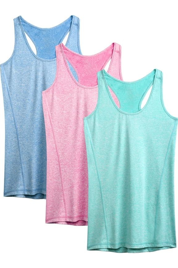Womens Workout Yoga Tank Top Racerback Running Athletic Shirts 3 Pack,Light Blue+Rose Red+Light Green,US Size XL