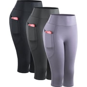 NELEUS Womens Plus Size Yoga Capris Leggings For Workout With Pockets Tummy Control High Waist,Black+Gray+Light Purple,US Size 2XL