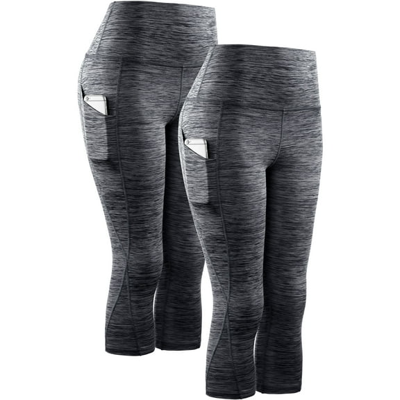 NELEUS Womens Yoga Capris Workout Leggings Tummy Control High Waist Cropped with Pocket,Black Black,US Size S