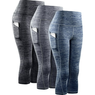 NELEUS Womens Yoga Capris Workout Leggings Tummy Control High Waist Cropped with Pocket,Black+Gray+Navy Blue,US Size L
