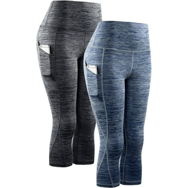 NELEUS Womens Yoga Capris Workout Leggings Tummy Control High Waist Cropped with Pocket,Black Navy Blue,US Size 2XL