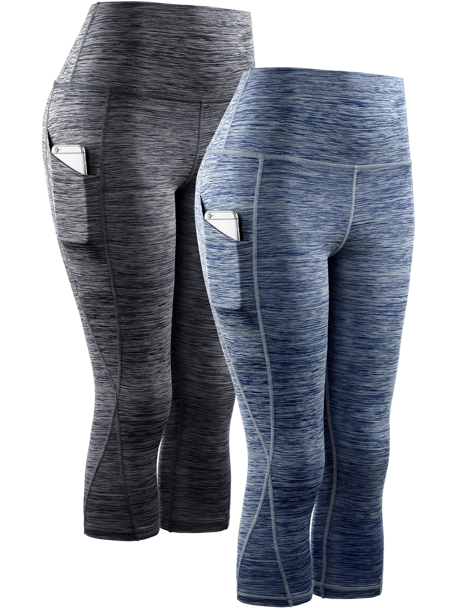 NELEUS Womens Yoga Capris Workout Leggings Tummy Control High Waist Cropped with Pocket,Black+Navy Blue,US Size S