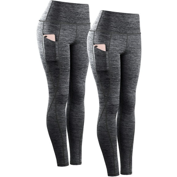 NELEUS Womens Yoga Leggings Ankle High Waist Tummy Control with Side Pocket,Black+Black,US Size 2XL