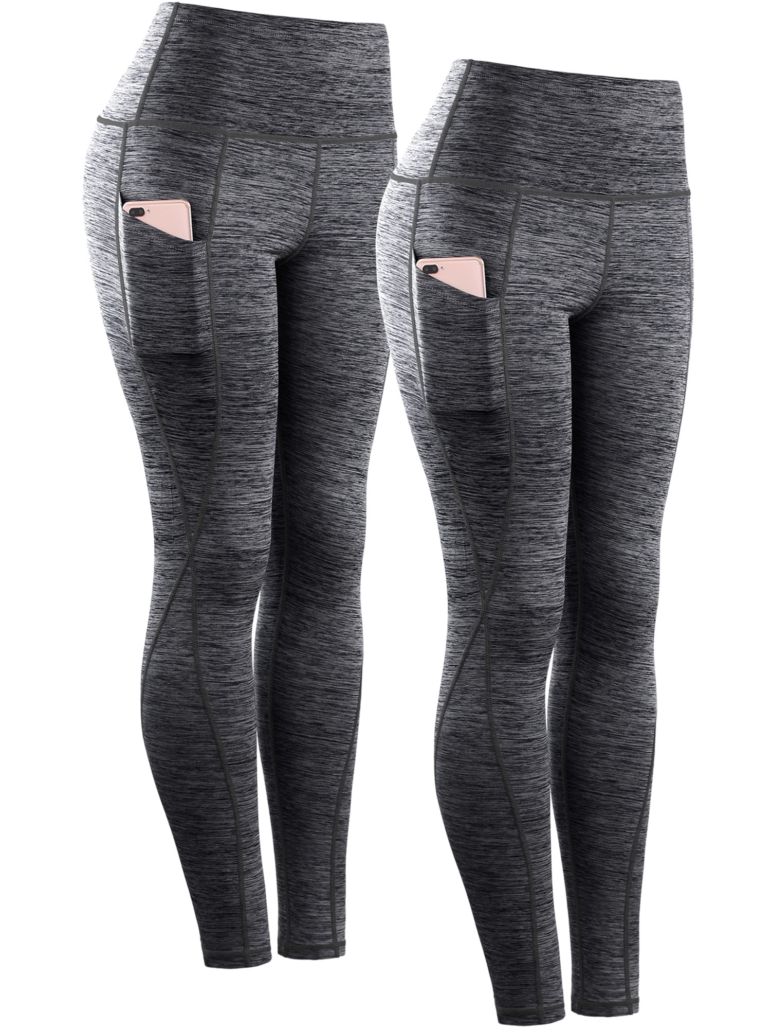 NELEUS Womens Yoga Leggings Ankle High Waist Tummy Control with Side Pocket,Black+Black,US Size L