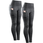 Womens Yoga Leggings Ankle High Waist Tummy Control with Side Pocket,Black+Black,US Size S