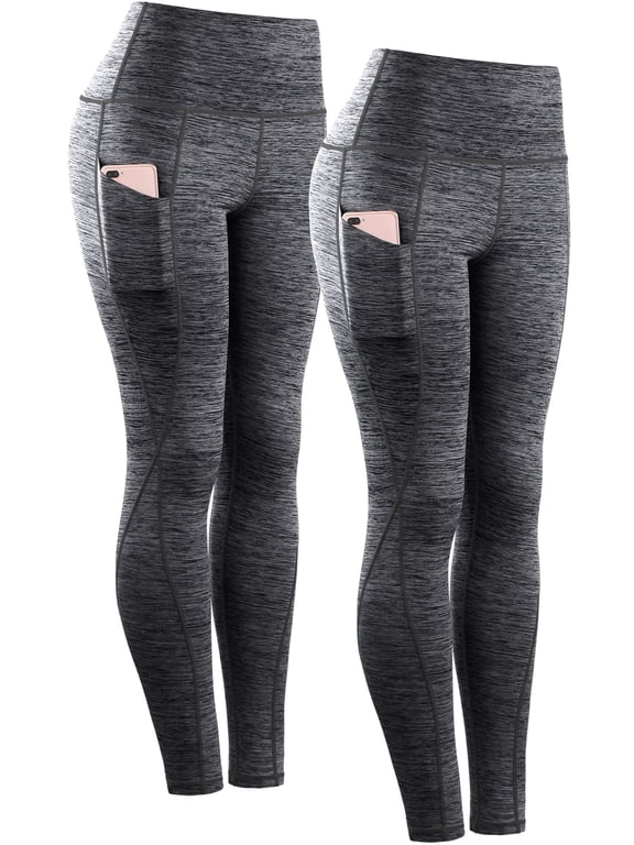 Womens Yoga Leggings Ankle High Waist Tummy Control with Side Pocket,Black+Black,US Size S