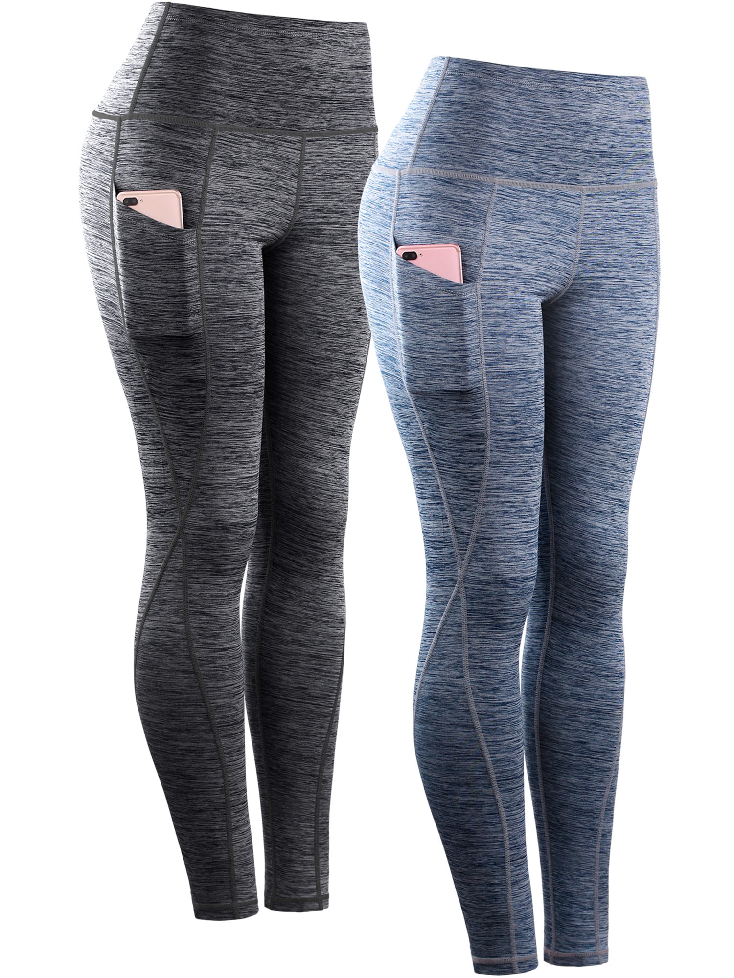 NELEUS Womens Plus Size Yoga Leggings Ankle High Waist Tummy Control with Side Pocket,Black+NavyBlue,US Size 3XL