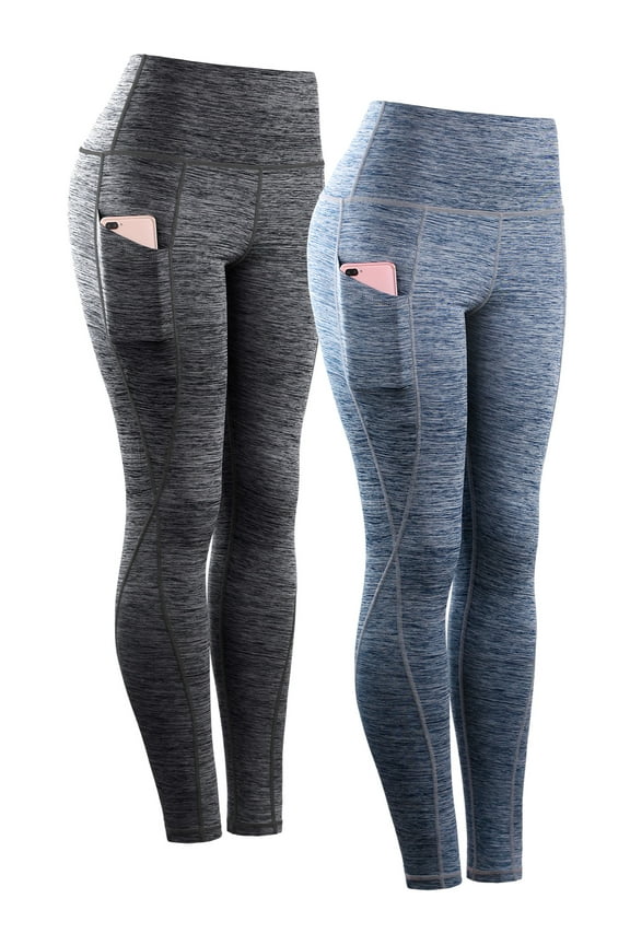 Womens Yoga Leggings Ankle High Waist Tummy Control with Side Pocket,Black+NavyBlue,US Size M