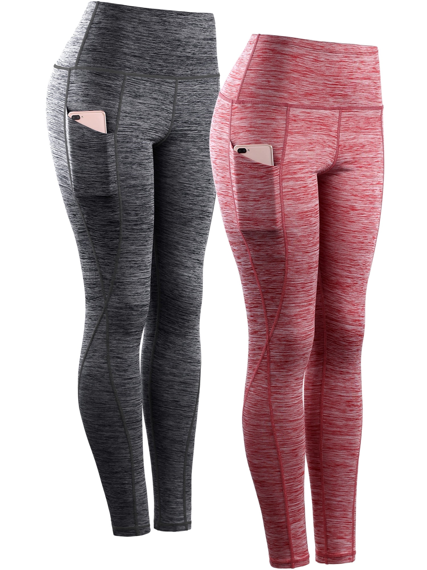 NELEUS Womens Plus Size Yoga Leggings Ankle High Waist Tummy Control with Side Pocket,Black+Red,US Size 2XL