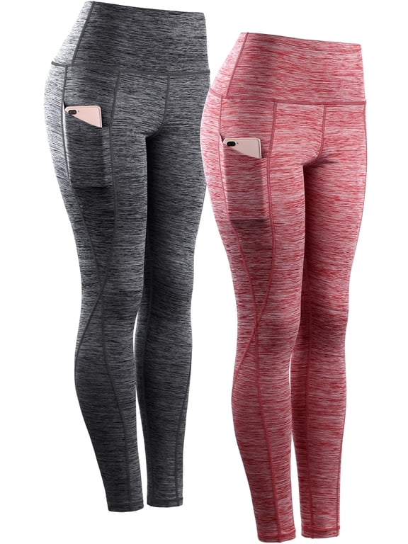 Womens Plus Size Yoga Leggings Ankle High Waist Tummy Control with Side Pocket,Black+Red,US Size 3XL
