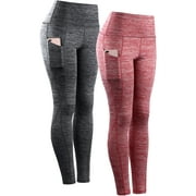 NELEUS Womens Yoga Leggings Ankle High Waist Tummy Control with Side Pocket,Black+Red,US Size S