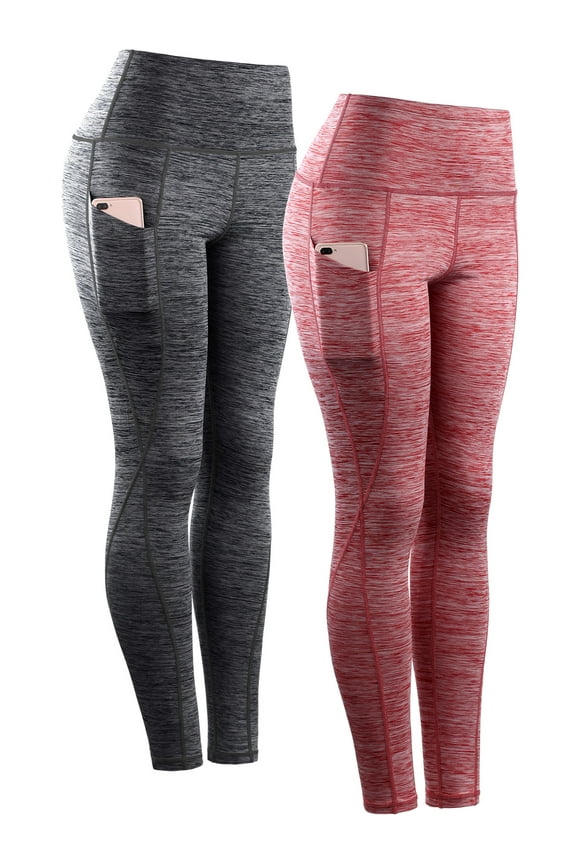 Womens Yoga Leggings Ankle High Waist Tummy Control with Side Pocket,Black+Red,US Size S