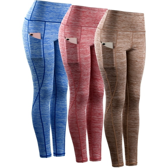 NELEUS Womens Yoga Leggings Ankle High Waist Tummy Control with Side Pocket,Blue+Red+Brown,US Size 2XL