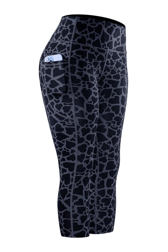 Womens Yoga Leggings Capri for Workout High Waist Tie-Dye Printed with Two Pockets,Heart Print,US Size M