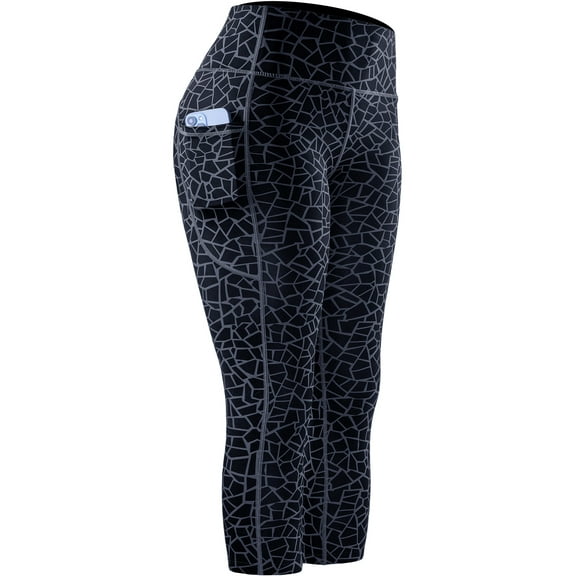 NELEUS Womens Yoga Leggings Capri for Workout High Waist Tie-Dye Printed with Two Pockets,Irregular Figure Print,US Size L