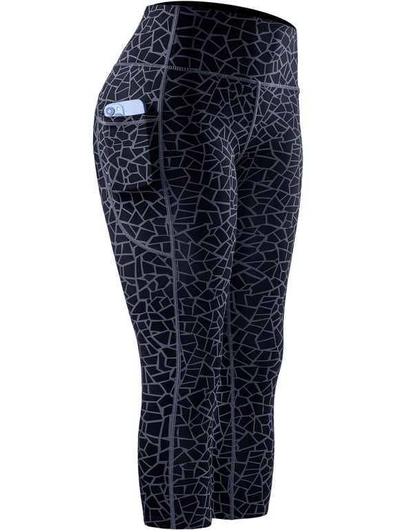 Womens Yoga Leggings Capri for Workout High Waist Tie-Dye Printed with Two Pockets,Irregular Figure Print,US Size M