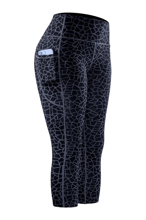 Womens Yoga Leggings Capri for Workout High Waist Tie-Dye Printed with Two Pockets,Irregular Figure Print,US Size XL