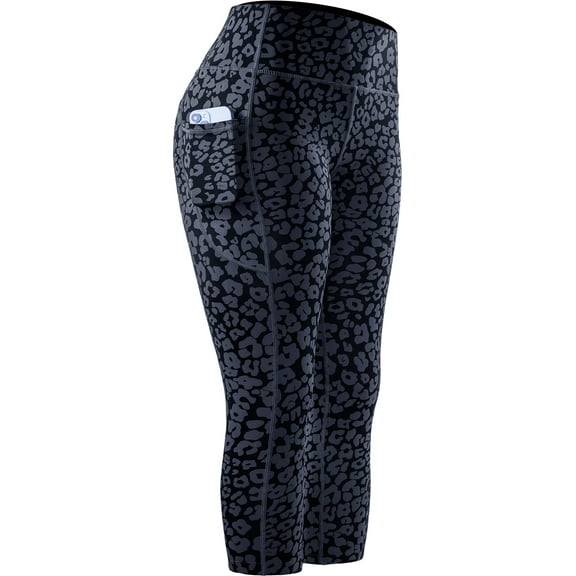NELEUS Womens Yoga Leggings Capri for Workout High Waist Tie-Dye Printed with Two Pockets,Leopard Print,US Size M