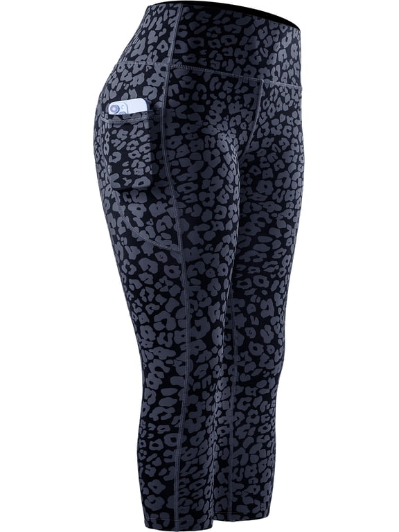 Womens Yoga Leggings Capri for Workout High Waist Tie-Dye Printed with Two Pockets,Leopard Print,US Size M