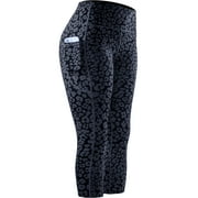Womens Yoga Leggings Capri for Workout High Waist Tie-Dye Printed with Two Pockets,Leopard Print,US Size S