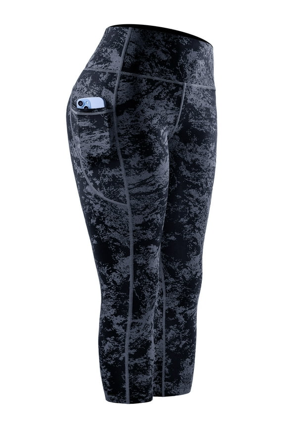 Womens Yoga Leggings Capri for Workout High Waist Tie-Dye Printed with Two Pockets,Snowflake Dot Print,US Size XL