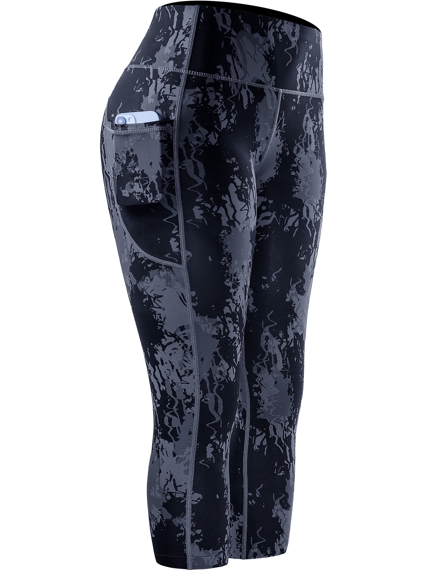 RAYPOSE Women's Workout Leggings With Pockets - High Waist Capri Yoga Pants With Mesh Cut Out, Black
