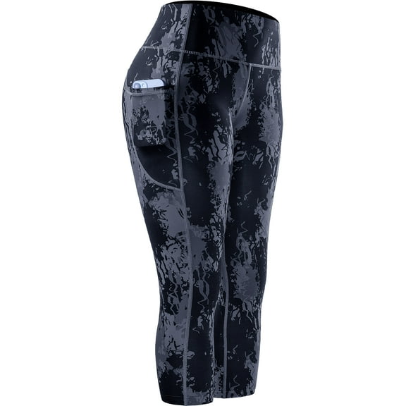 NELEUS Womens Yoga Leggings Capri for Workout High Waist Tie-Dye Printed with Two Pockets,Splinter Print,US Size XL