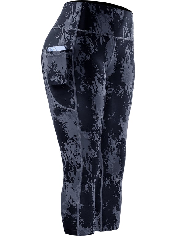Womens Yoga Leggings Capri for Workout High Waist Tie-Dye Printed with Two Pockets,Splinter Print,US Size XL