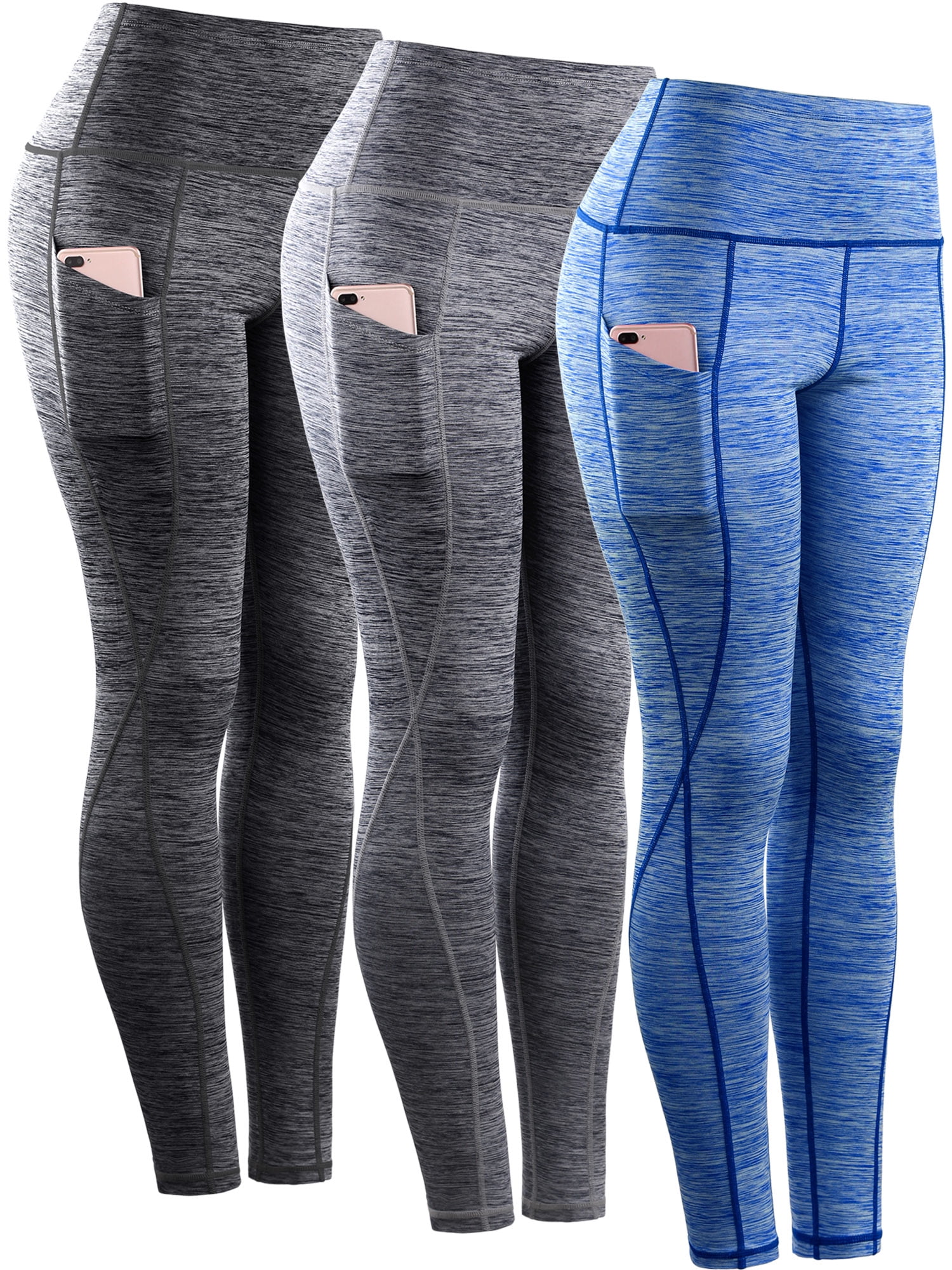 Womens Yoga Leggings Ankle High Waist Tummy Control with Side Pocket,Black+Gray+Blue,US Size M