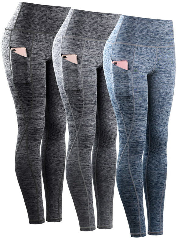 NELEUS Womens Yoga Running Leggings with Pocket Tummy Control High Waist,Black+Gray+NavyBlue,US Size S