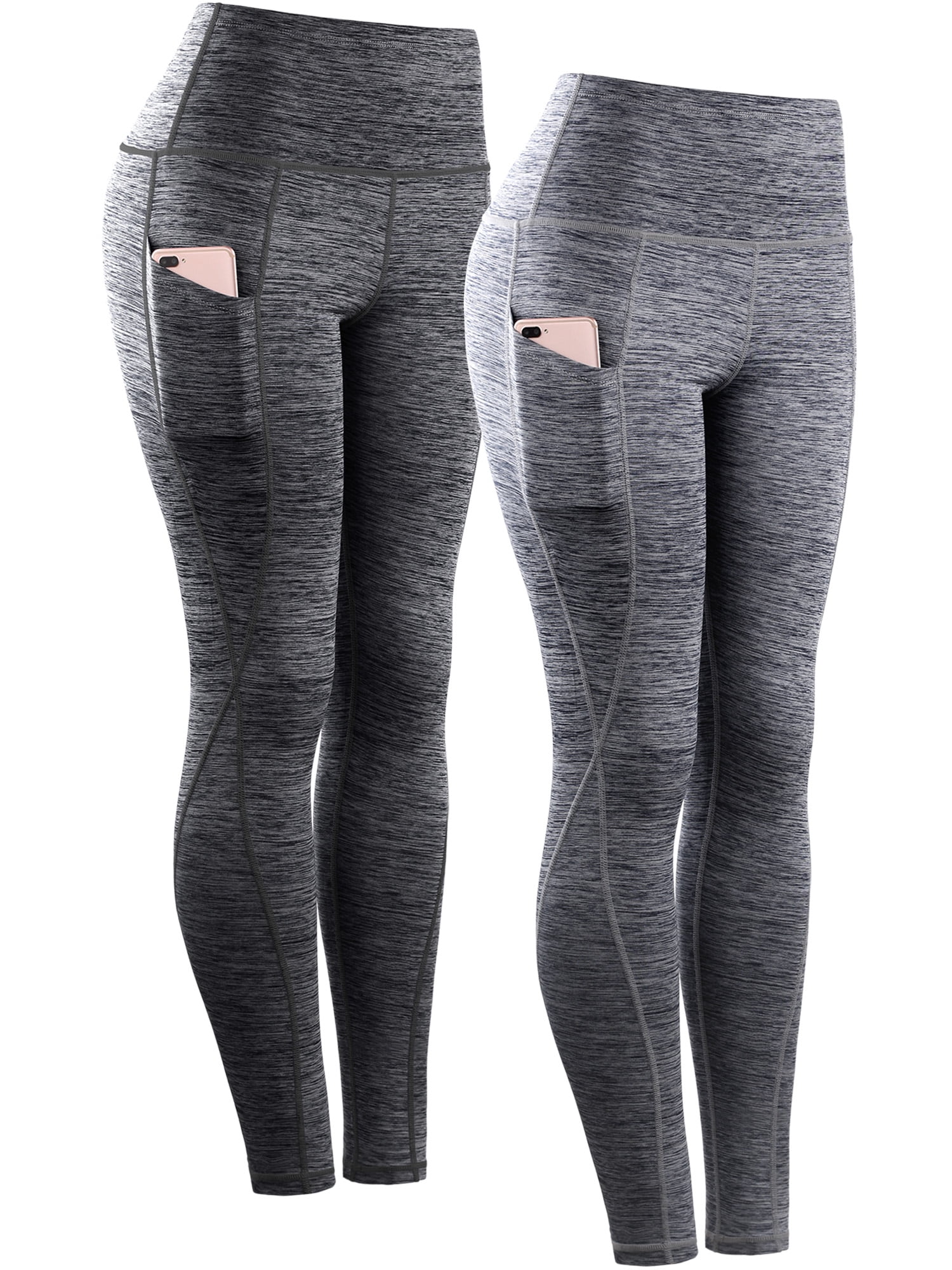 NELEUS Womens Yoga Running Leggings with Pocket Tummy Control High Waist, Black+Gray,US Size XL 