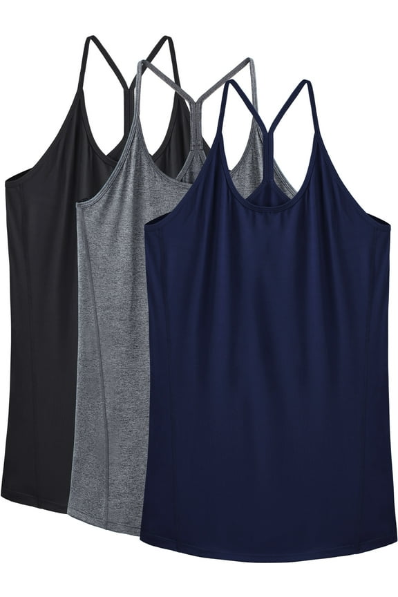 Womens Yoga Tank Tops Racerback Athletic Workout Strap Camisole Shirts,Black+Gray+Navy Blue,US Size XL