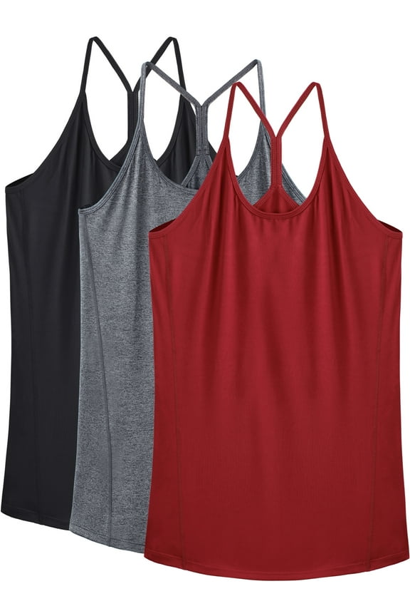 Womens Yoga Tank Tops Racerback Athletic Workout Strap Camisole Shirts,Black+Gray+Red,US Size 2XL