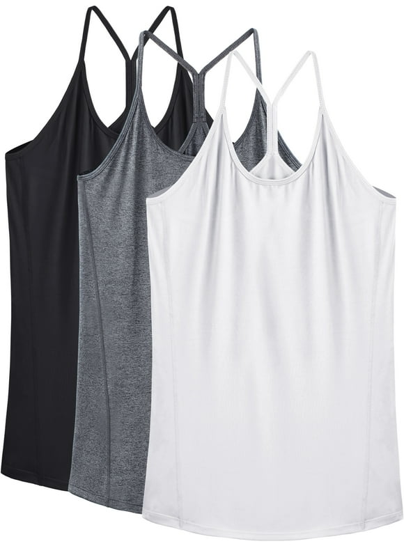 Womens Yoga Tank Tops Racerback Athletic Workout Strap Camisole Shirts,Black+Gray+White,US Size M