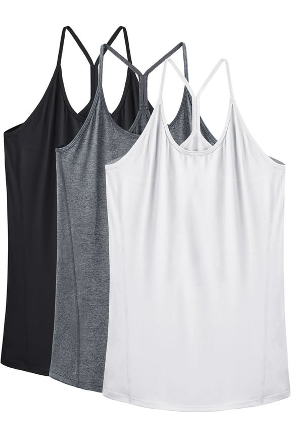 Womens Yoga Tank Tops Racerback Athletic Workout Strap Camisole Shirts,Black+Gray+White,US Size M