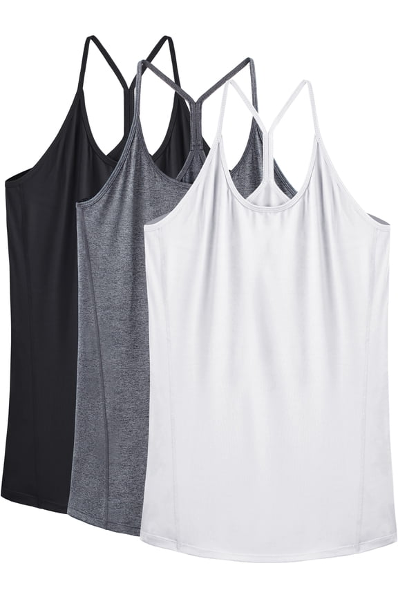 Womens Yoga Tank Tops Racerback Athletic Workout Strap Camisole Shirts,Black+Gray+White,US Size XL