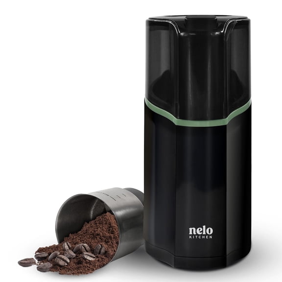 NELO 3.5oz One-Touch Coffee Grinder, Power Grind with Removable BPA Free Stainless Steel Dishwasher Safe Bowl, 15 Cups, Easy Use, 200 Watts, Electric Coffee Bean Grinder, Spice Grinder, Nuts, Black