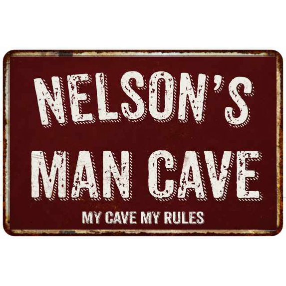 NELSON'S Man Cave Red Grunge Sign Metal 8x12 Decor 108120003331