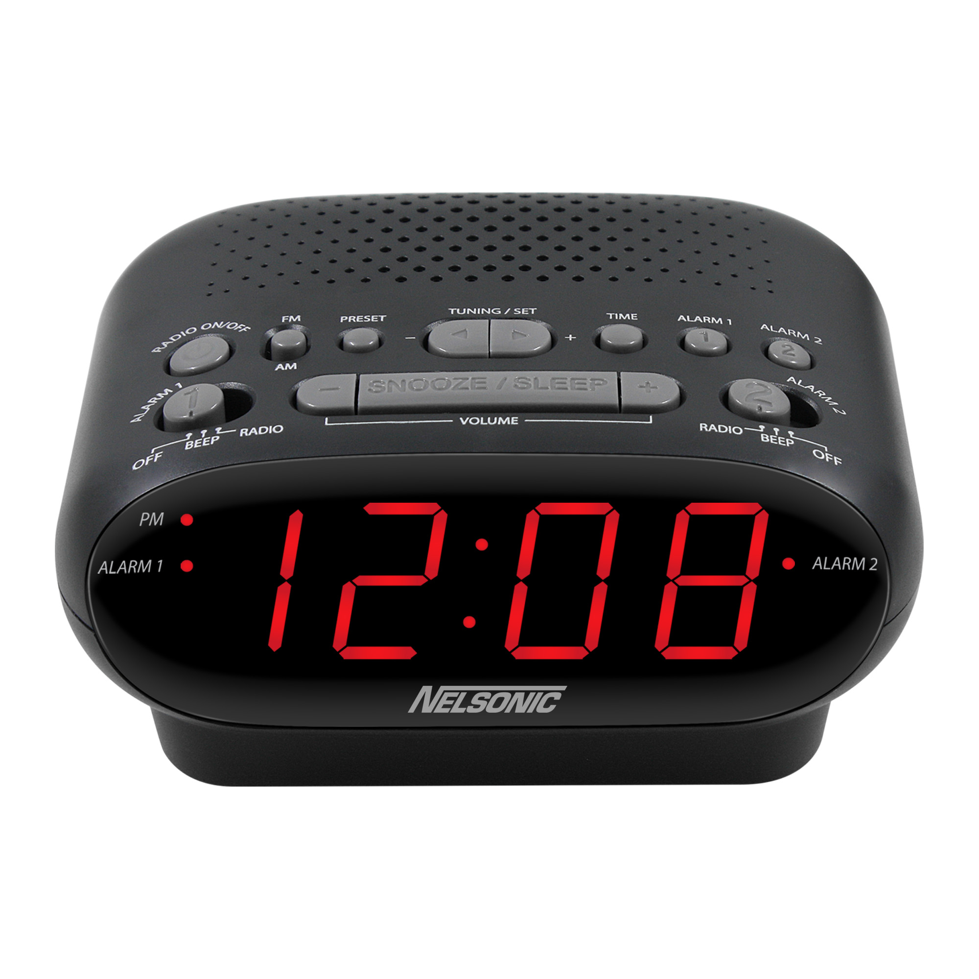 Nelsonic Digital AM/FM Alarm Clock Radio, Black photo 1
