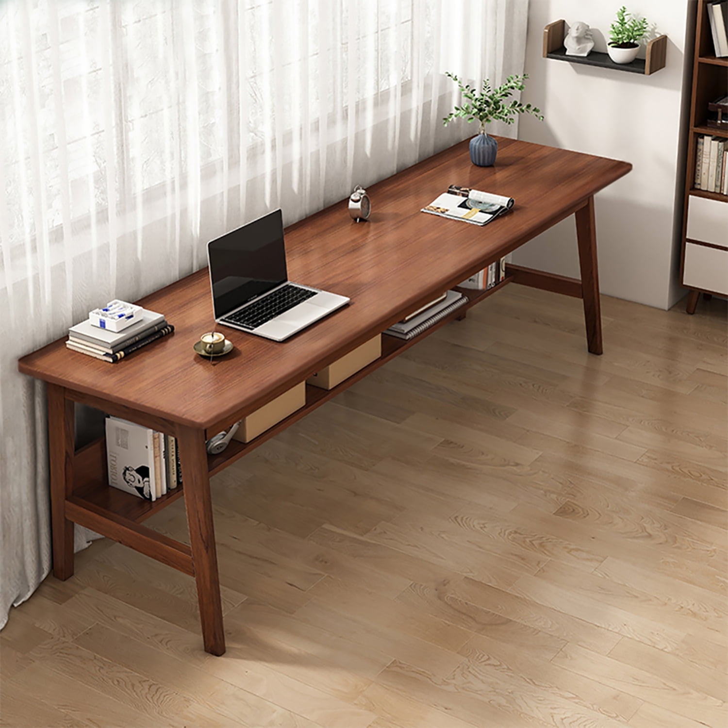 NELYE Extra Long Desk with Bookshelf - 63 Inches Home Office Work Study ...