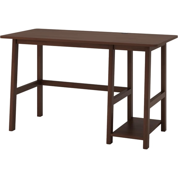 NELYE Modern Solid Wood Computer Desk with CPU Stand, 52 x 24 in, Walnut | Side Shelf Holds Your Tower, Trapezoid Solid Wood Leg Structure Reduces Wobble,